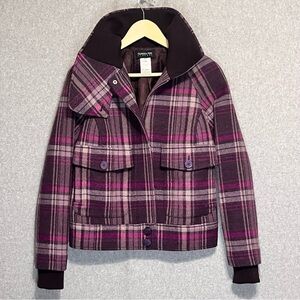 Patrizia Pepe Wool Blend Coat Jacket Plaid Purple Magenta Sz 8 Crop Fall Winter